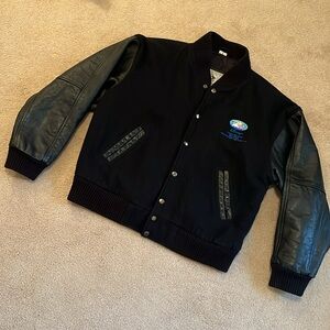 VTG leather/wool black bomber varsity jacket,Disney’s Vero Beach Resort,woman Lg